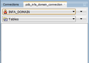 Connection to pdb database uning infa-domain user shows no tables.